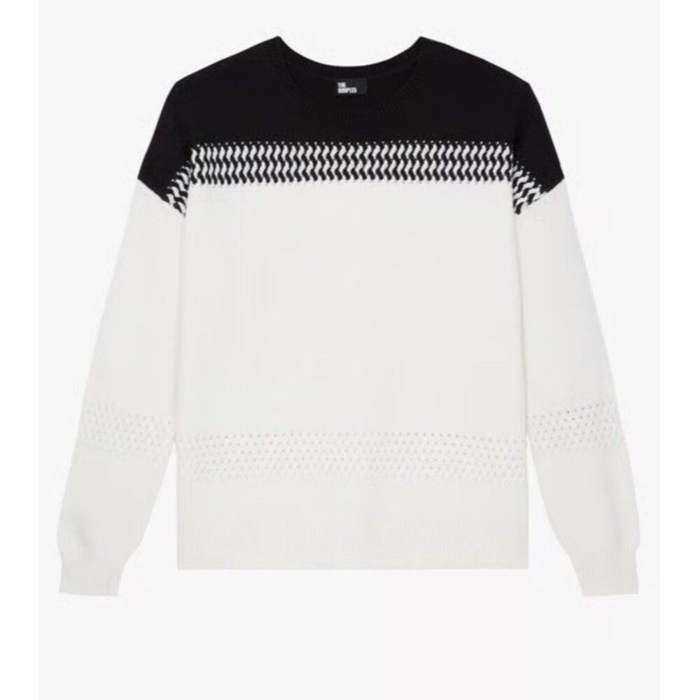 The Kooples Two-tone Sweater Sz S Cotton + Cashmere Black White oversized